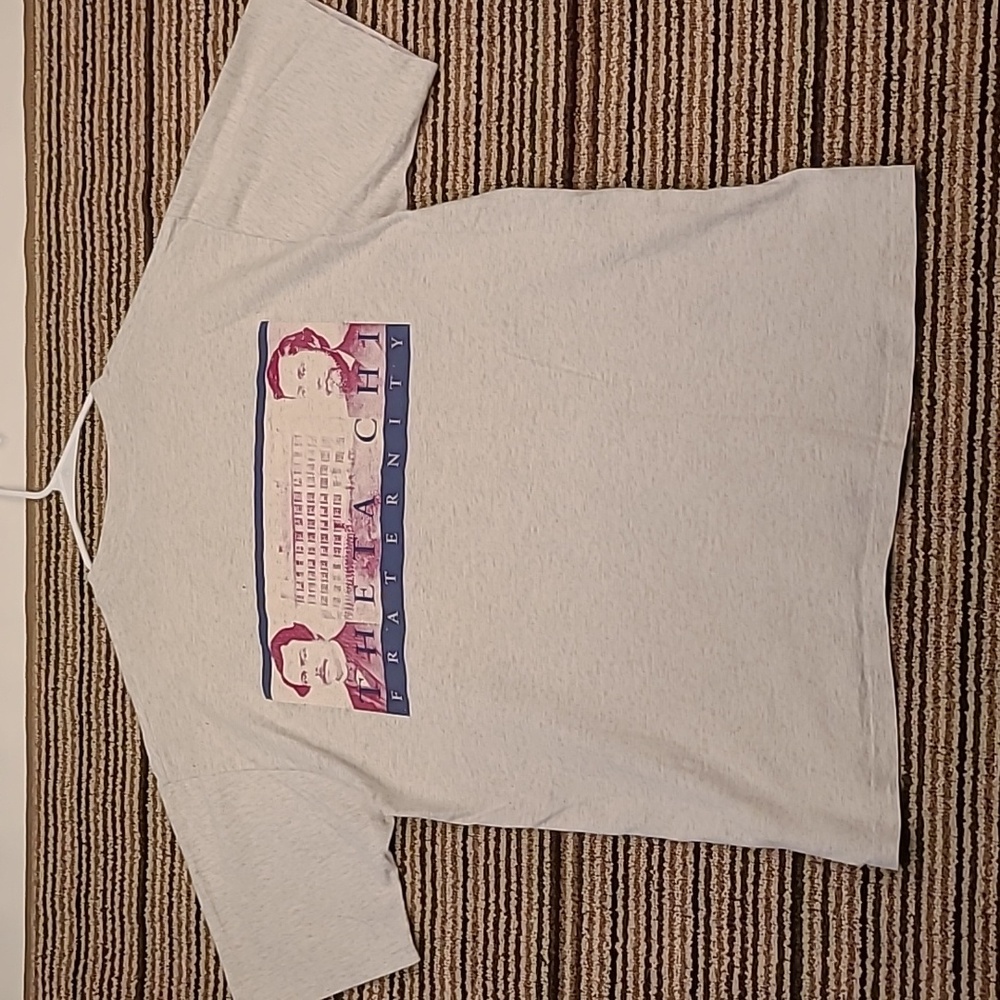 THETA CHI Fraternity Allsport Grey Beige Red‎ USA Cotton Sz XL Mens Shirt VTG
